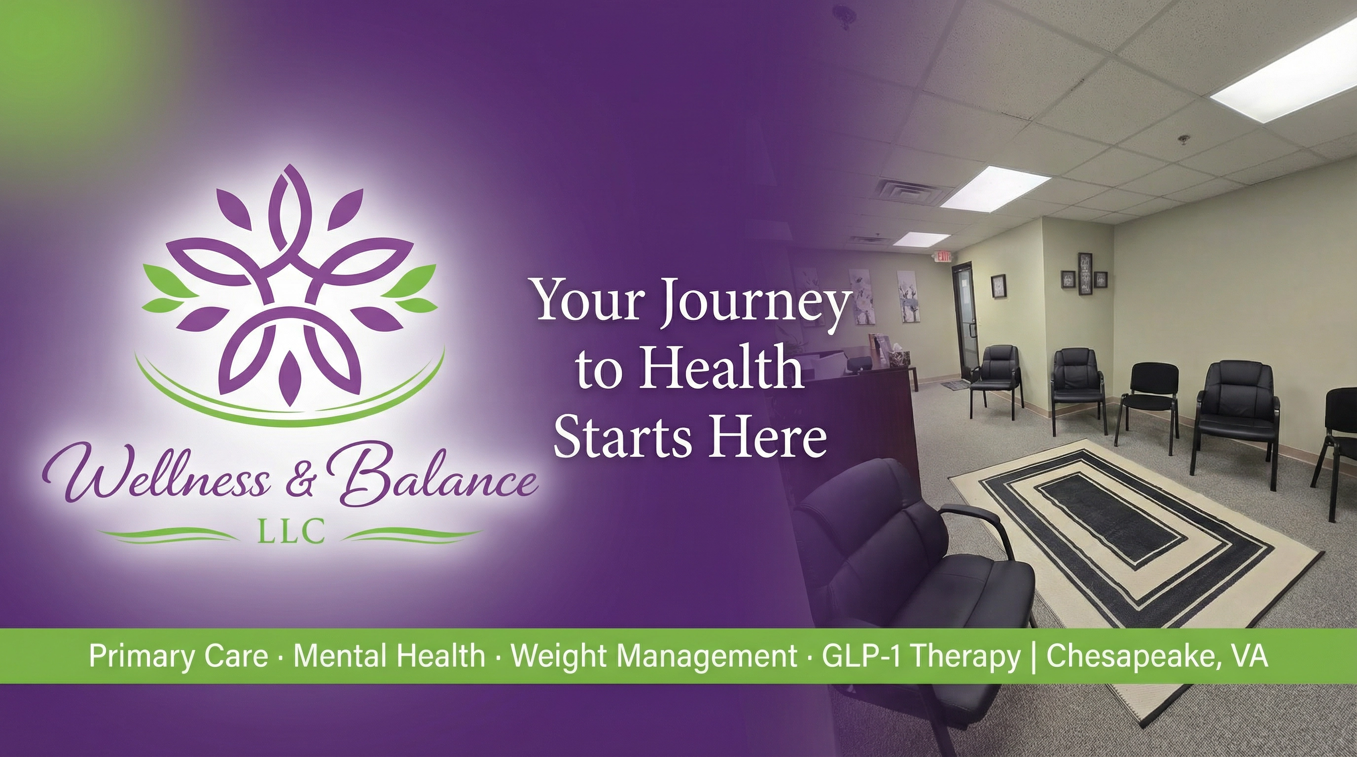 The Wellness & Balance LLC waiting room in Chesapeake, Virginia